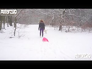Yasmin outdoor fun with dog