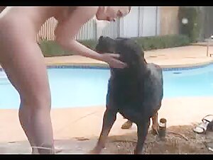 Stunning blonde encounter a large dog love to fuck her