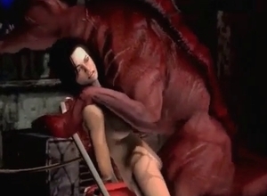 Big tit brunette hardly drilled by 3D monster