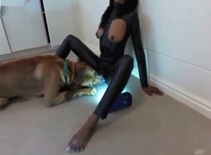 Ebony and her first animal sex action