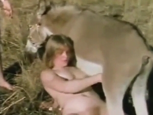 Outdoor vintage zoo sex with a lady & her donkey